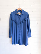 Womance - Robe chemise à manches longues bleue – seconde main