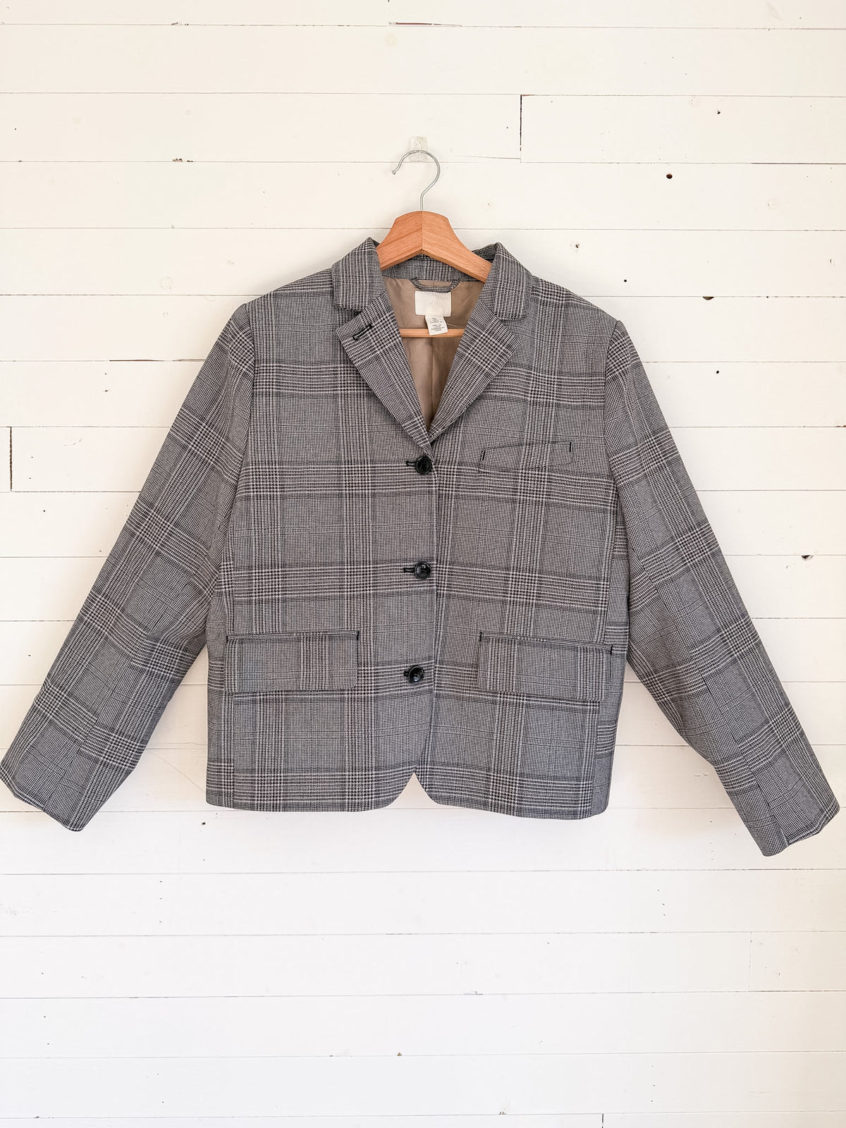 Veston boxy à carreaux gris avec poches H&M – seconde main
