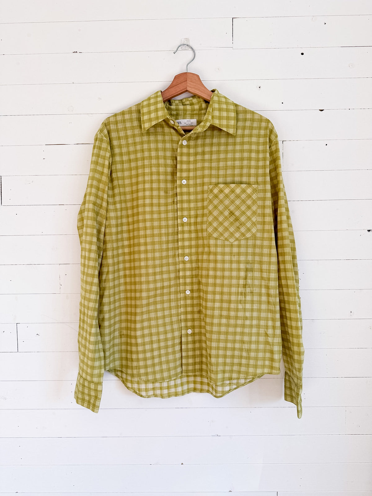 Chemise à carreaux vert lime Zara Studio – seconde main