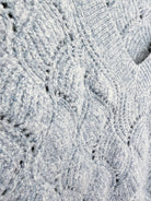 Chandail col V en tricot ajouré bleu-gris Reitmans – seconde main – vue 3