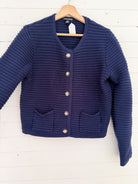 Veste en tricot côtelé bleu marine Hilary Radley – seconde main – vue 2
