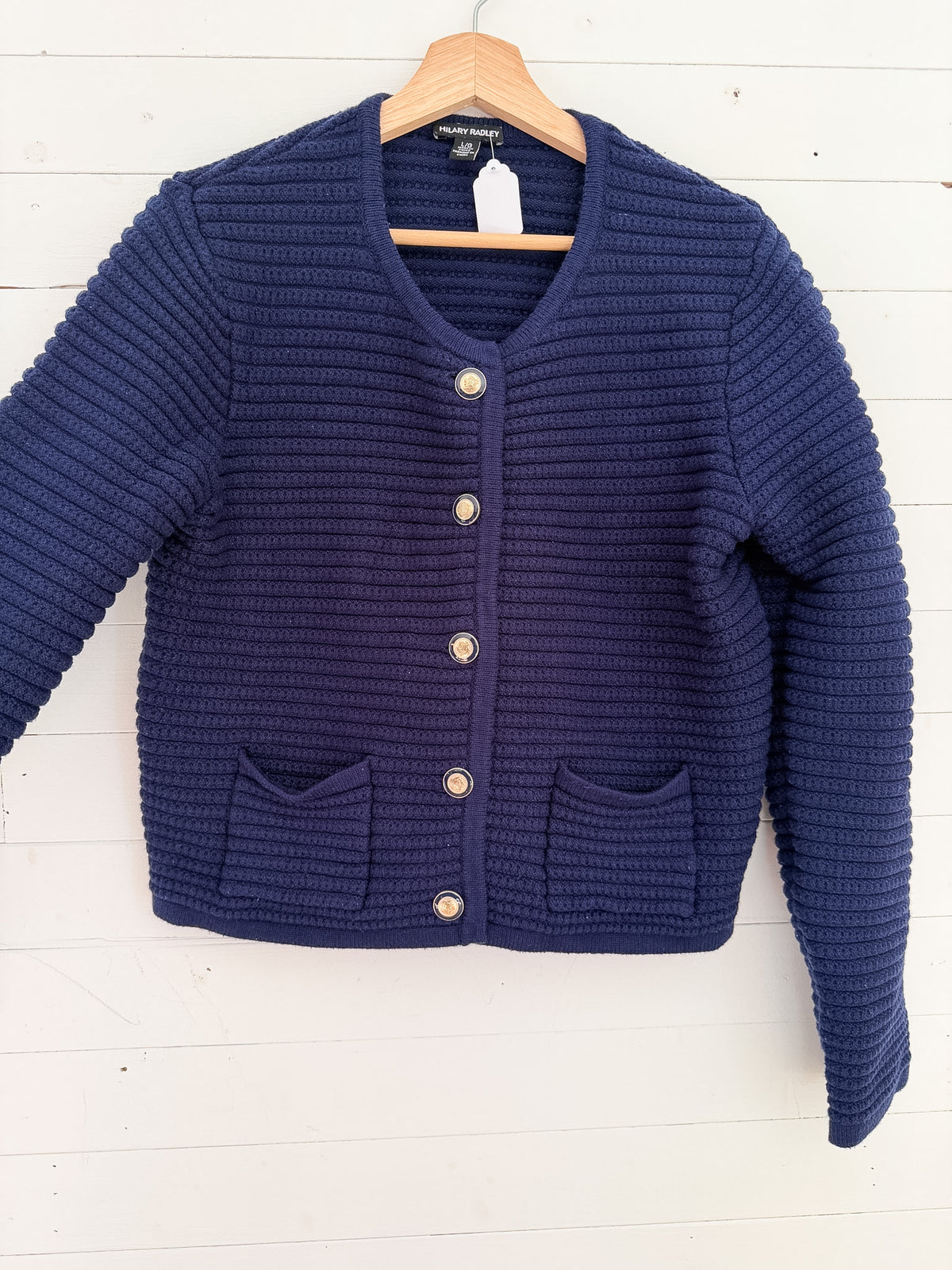 Veste en tricot côtelé bleu marine Hilary Radley – seconde main – vue 2