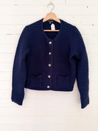 Veste en tricot côtelé bleu marine Hilary Radley – seconde main