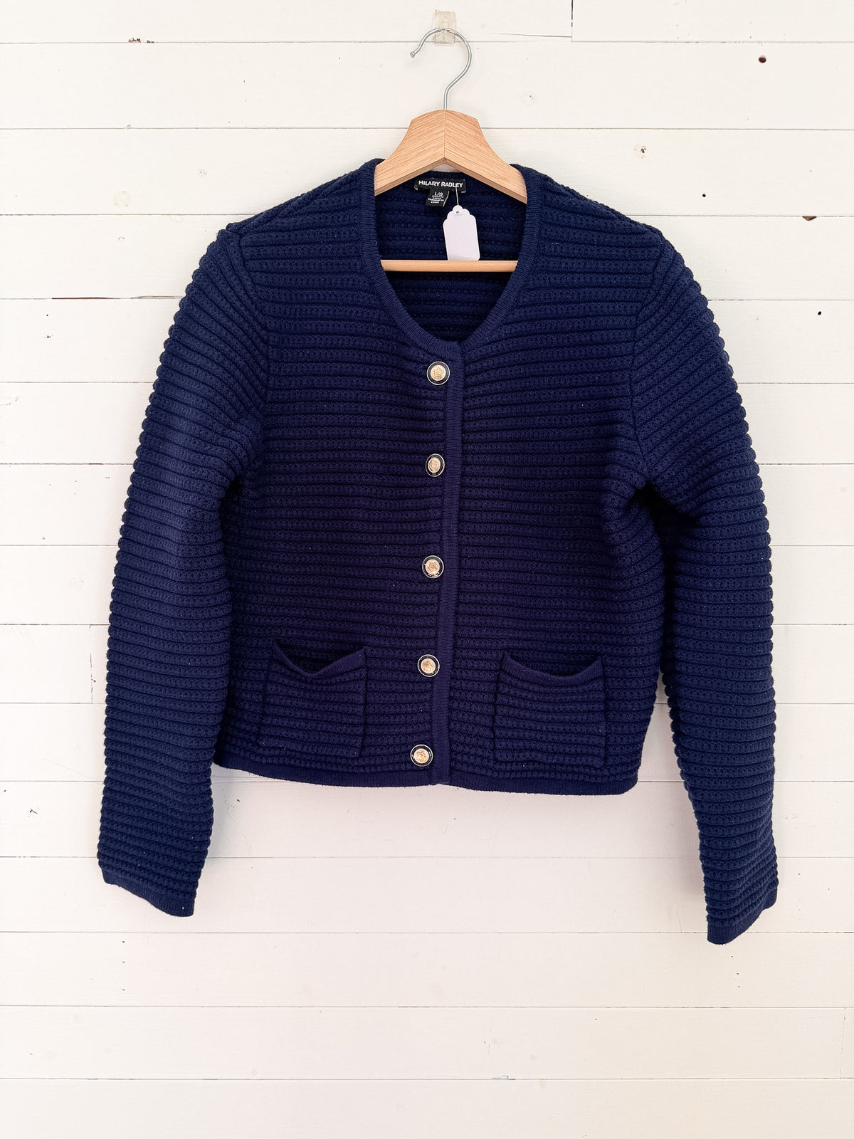 Veste en tricot côtelé bleu marine Hilary Radley – seconde main